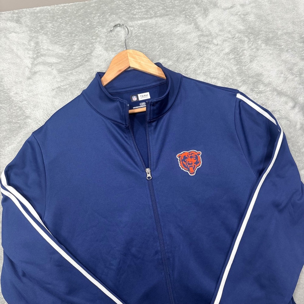 NFL Team Apparel Chicago Bears Track Jacket Mens L Navy Blue Full Zip Striped